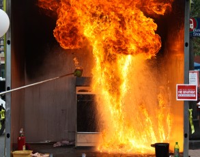 Scenes from the fire demostration at the Children's Museum