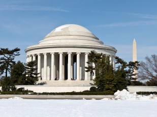 The Jefferson Memorial with the Washington Monument in the background