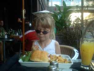 Mykala eating at a Nicollet Mall restaurant