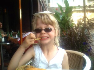 Mykala eating at a Nicollet Mall restaurant
