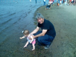 Rob and Lara playing on the beach at Lake Calhoun