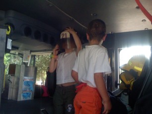 Mykala in a fire truck