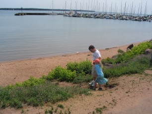 Mykala and Daddy - Going down to the Bayfield beach