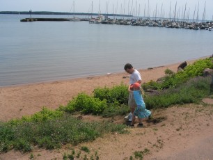 Mykala and Daddy - Going down to the Bayfield beach