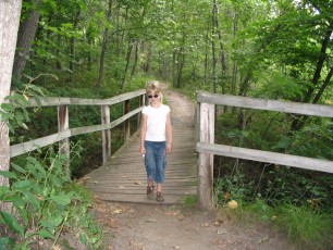 Mykala - Pretending to walk on the wooden bridge