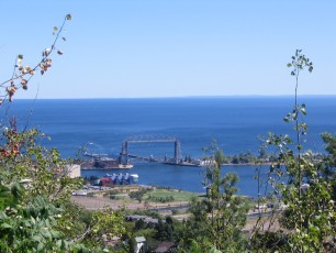 A view of the Aerial Lift Bridge from Enger Park