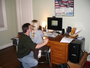 Daddy and Mykala playing on the computer