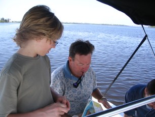 On Rick's boat heading up the Peace River