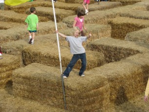 Mykala in the haybale maze at Sever's Corn Maze