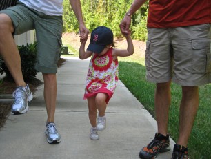 Taking giant steps on the way back from Kids Together Park