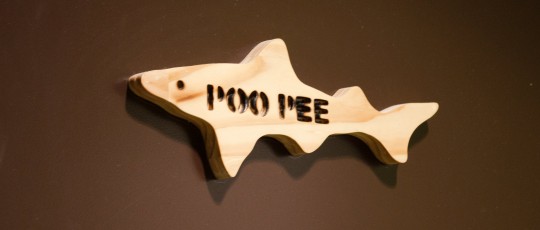 The bathroom sign in the lobby of Dogfish Head Brewery.