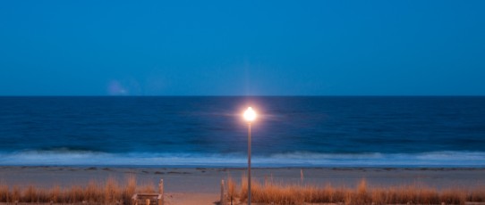 A night shot of the beach from our hotel room.