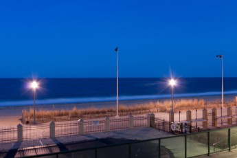 A night shot of the beach from our hotel room.