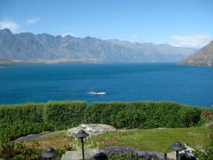 The view of from the patio. Lake Wakatipu, The Earnslaw and The Remarkables