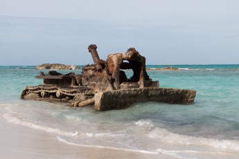 An old bulldozer that got stuck on the beach