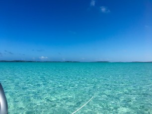 Stopped at a sandbar during low tide.