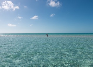 Stopped at a sandbar during low tide.